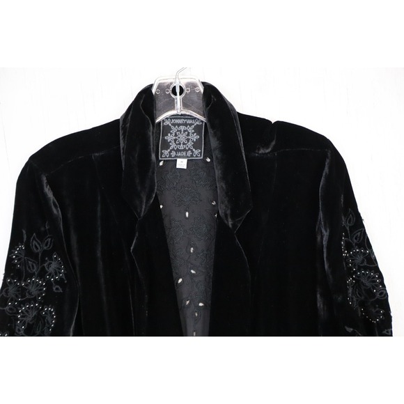 Johnny Was Jade Velvet Black Jacket Open Size M Rayon Silk L40820-7 Embroidered - Picture 3 of 12